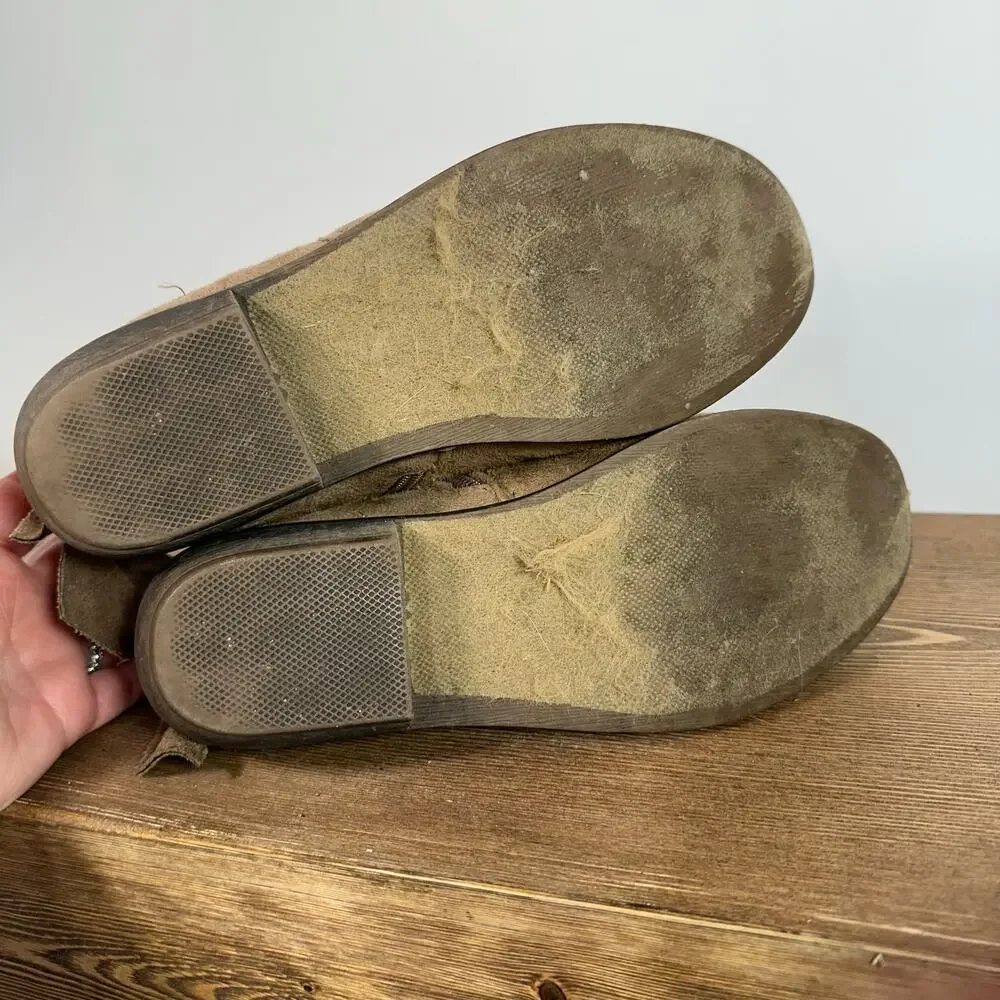 Boho Faux Suede Ankle Boots Womens 7/8 Softgirl Brown Low Block Heel Bow Casual - Picture 6 of 8